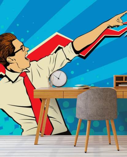 chico de oficina con gafas haciendo un poco de papel tapiz de estilo pop art