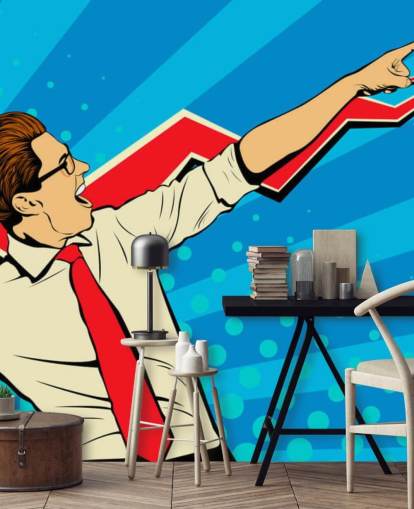 Büro-Typ mit Brille macht einen Tupfer in Pop-Art-Stil Tapete Büro-Typ mit Brille macht einen Tupfer in Pop-Art-Stil Tapete