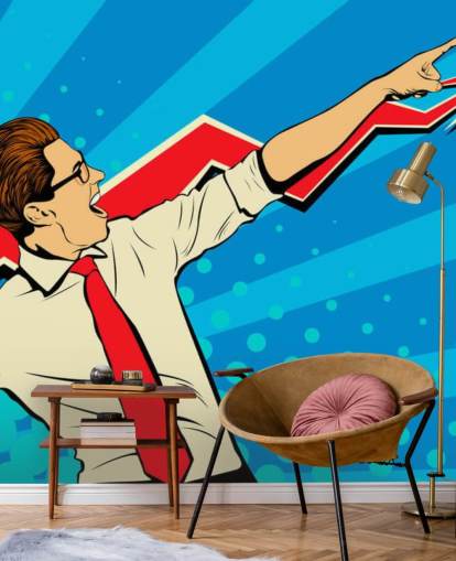 gars de bureau avec des lunettes faisant un dab dans le papier peint de style pop art