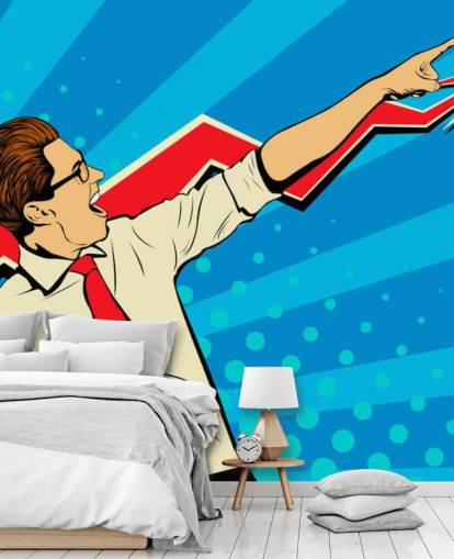 kantoorman met bril doet een dab in pop art stijl behang kantoorman met bril doet een dab in pop art stijl behang