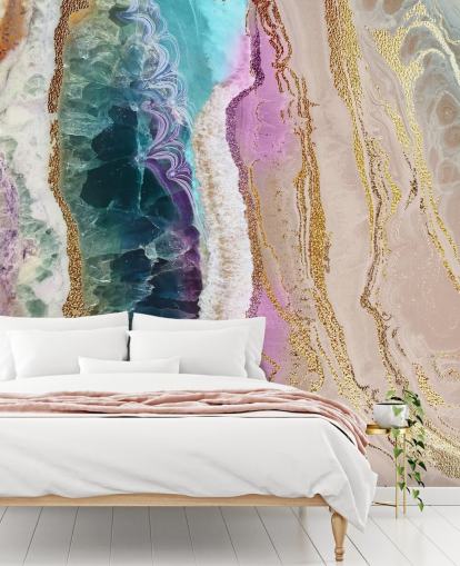 Personalisierbare Geodentapete in Violett, Rosa und Gold namens Rock Pool Beach von Lara Skinner für Lounges