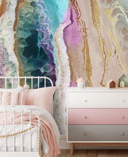 Personalisierbare Geodentapete in Violett, Rosa und Gold namens Rock Pool Beach von Lara Skinner für Lounges