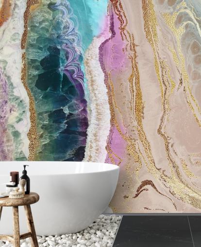 Personalisierbare Geodentapete in Violett, Rosa und Gold namens Rock Pool Beach von Lara Skinner für Lounges