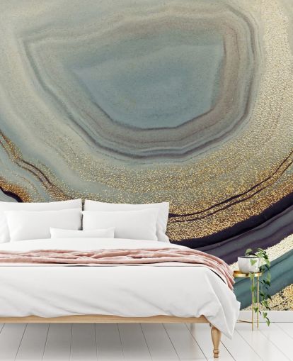 gold and gray geode wall mural called Gold Dust Gray Marble by Lara Skinner for living rooms, bedrooms and kitchens