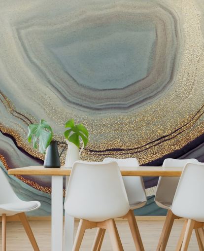 mural de parede de geodo dourado e cinza chamado Gold Dust Grey Marble de Lara Skinner para salas de estar, quartos e cozinhas