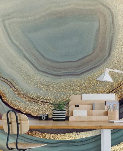 mural de pared con geodas doradas y grises llamado Gold Dust Grey Marble de Lara Skinner para salas de estar, dormitorios y cocinas