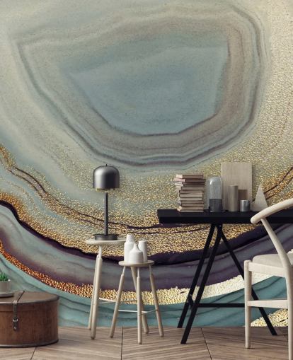 gold and gray geode wall mural called Gold Dust Gray Marble by Lara Skinner for living rooms, bedrooms and kitchens