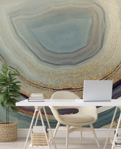 guld og grå geode vægmaleri kaldet Gold Dust Grey Marble af Lara Skinner til stuer, soveværelser og køkkener