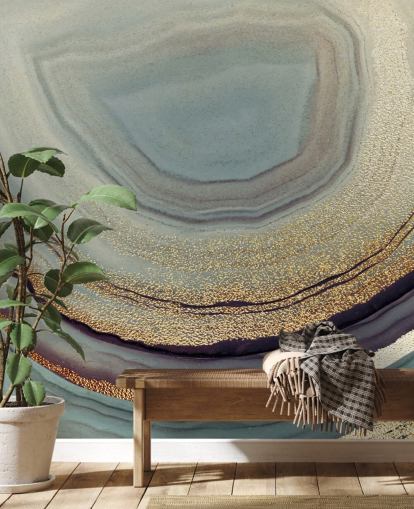 gold and gray geode wall mural called Gold Dust Gray Marble by Lara Skinner for living rooms, bedrooms and kitchens