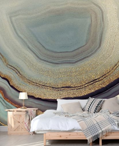 gold and grey geode wall mural called Gold Dust Grey Marble by Lara Skinner for living rooms, bedrooms and kitchens