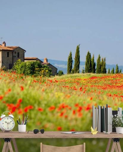 Vallmofält i Italien Väggmålning Vallmofält i Italien Väggmålning