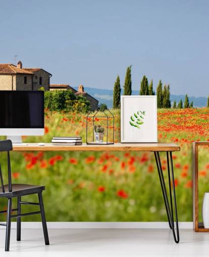 Mural de pared Campo de amapolas en Italia Mural de pared Campo de amapolas en Italia