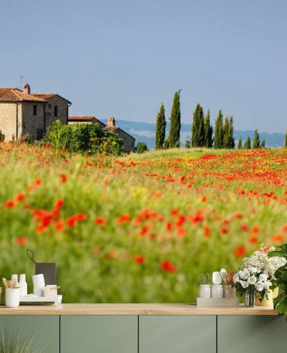 Décoration murale champ de coquelicots en Italie