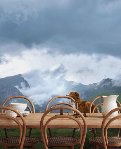 papel de parede ginger retriever no topo da montanha