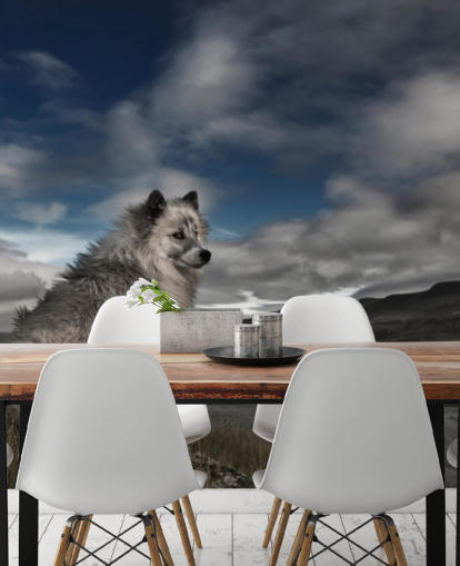 stor grå lodne hund sad ved en flod tapet stor grå lodne hund sad ved en flod tapet