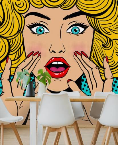 mujer rubia de pelo rizado gritando fondo de pantalla