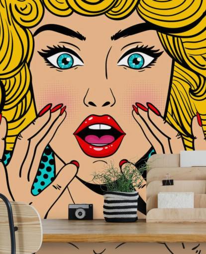 donna bionda dai capelli ricci che grida carta da parati