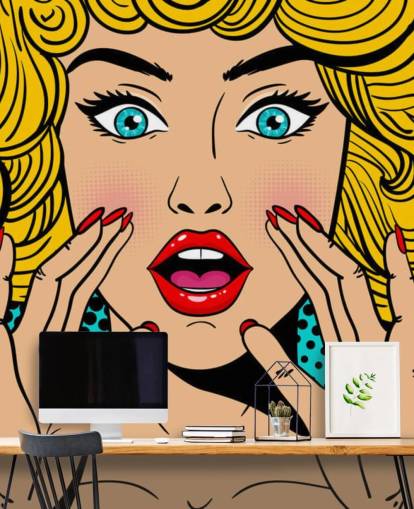 krullende blonde vrouw schreeuwend behang