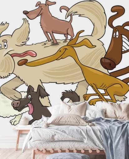 perros de dibujos animados de todas las razas corriendo papel tapiz