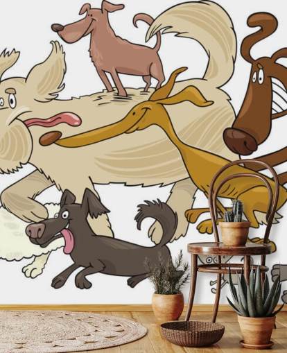 perros de dibujos animados de todas las razas corriendo papel tapiz