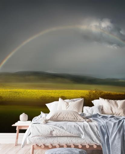 rainbow over field wallpaper