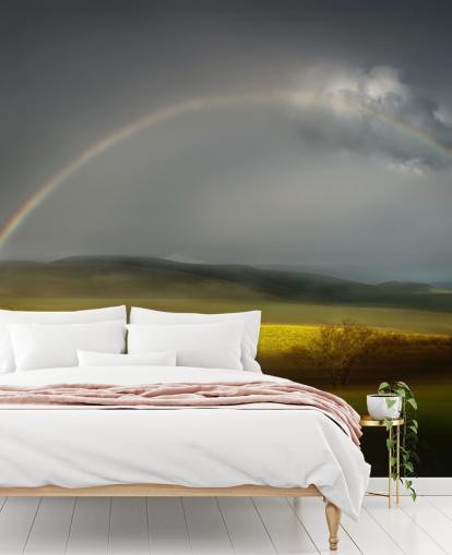 rainbow over field wallpaper