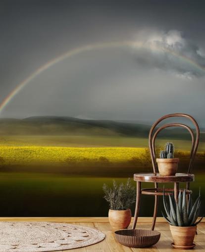 rainbow over field wallpaper