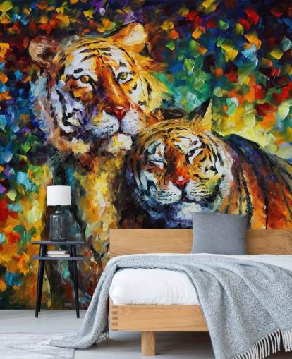 papel pintado de dos tigres pintados abrazándose