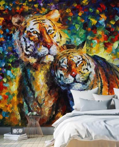 papel de parede de dois tigres pintados abraçando papel de parede de dois tigres pintados abraçando
