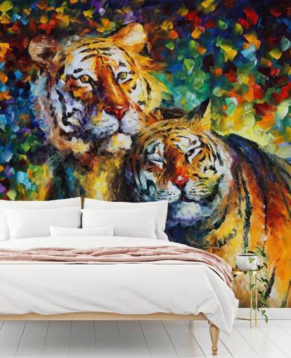 papel pintado de dos tigres pintados abrazándose