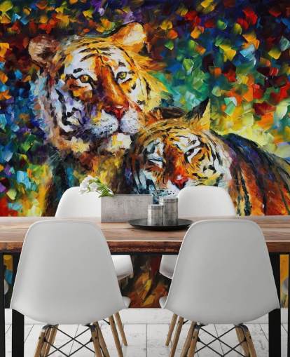 papel pintado de dos tigres pintados abrazándose