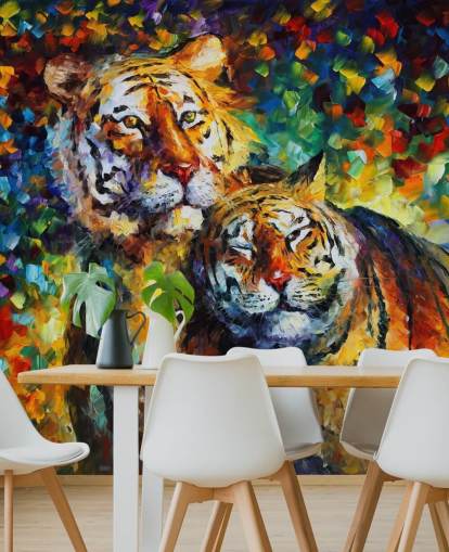 two painted tigers cuddling wallpaper two painted tigers cuddling wallpaper