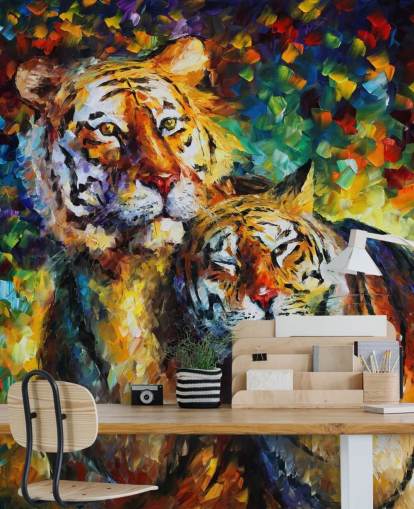 two painted tigers cuddling wallpaper two painted tigers cuddling wallpaper