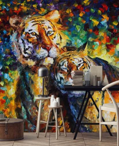 papel pintado de dos tigres pintados abrazándose