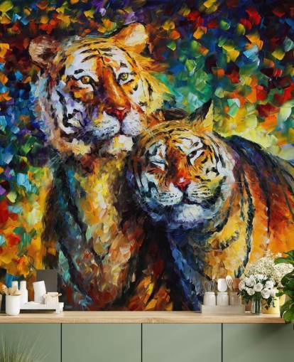 papier peint câlinant deux tigres peints papier peint câlinant deux tigres peints