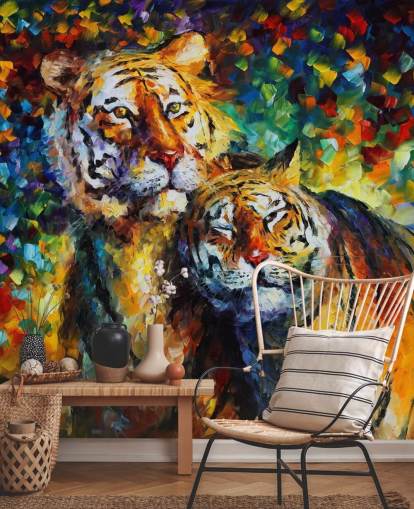 papel de parede de dois tigres pintados abraçando