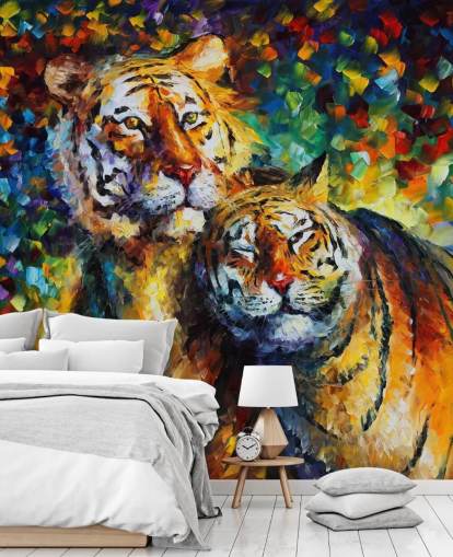 Kuscheltapete mit zwei bemalten Tigern