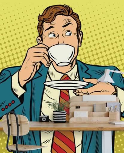 papel de parede de homem de arte pop em terno bebendo de uma xícara de chá branca papel de parede de homem de arte pop em terno bebendo de uma xícara de chá branca