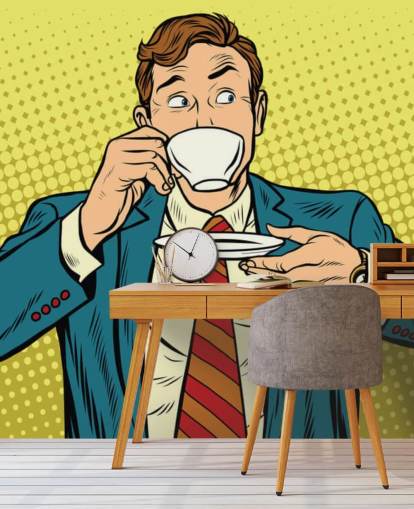 pop art man in suit drinking from a white tea cup wallpaper pop art man in suit drinking from a white tea cup wallpaper