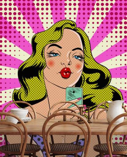 blonde lady holding a phone and pouting pop art wallpaper blonde lady holding a phone and pouting pop art wallpaper