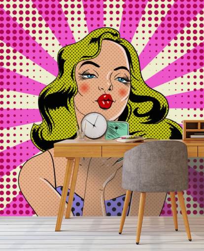 blonde lady holding a phone and pouting pop art wallpaper blonde lady holding a phone and pouting pop art wallpaper