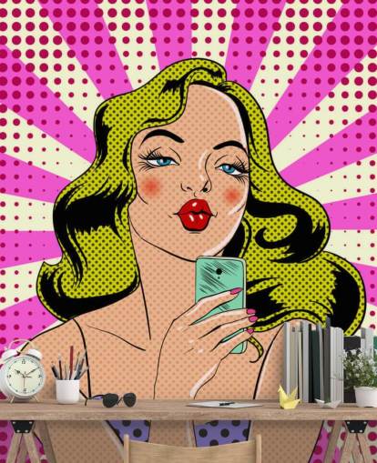 blonde lady holding a phone and pouting pop art wallpaper blonde lady holding a phone and pouting pop art wallpaper