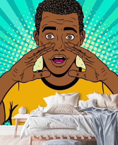 footballer in yellow t shirt shouting pop art wallpaper