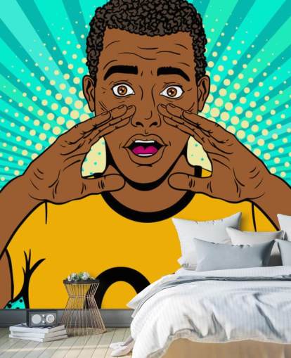 footballer in yellow t shirt shouting pop art wallpaper