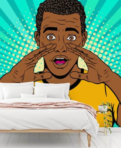 footballer in yellow t shirt shouting pop art wallpaper