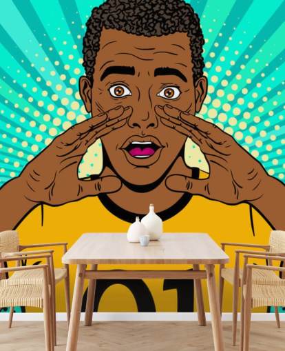 footballer in yellow t shirt shouting pop art wallpaper