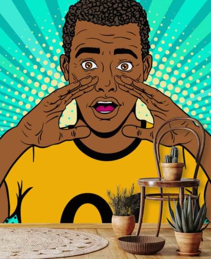 footballer in yellow t shirt shouting pop art wallpaper