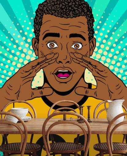 jogador de futebol em camiseta amarela gritando papel de parede pop art