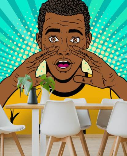 footballer in yellow t shirt shouting pop art wallpaper