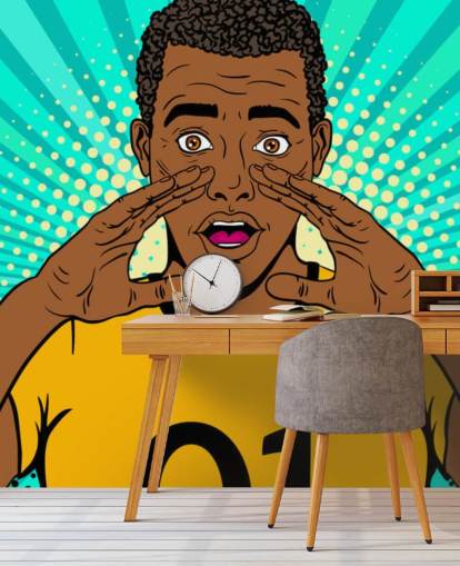 footballer in yellow t shirt shouting pop art wallpaper